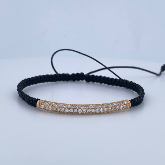 Pulsera Tejida Negra Cilindro 2.8gr / Oro Amarillo 18K $