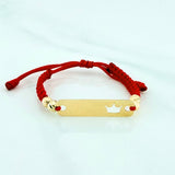 Pulsera Tejida Roja Placa Corona Oro Amarillo 18K