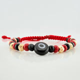Pulsera Tejida Roja Ojo Turco Oro Amarillo 18K