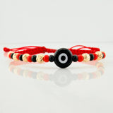 Pulsera Tejida Roja Ojo Turco Oro Amarillo 18K