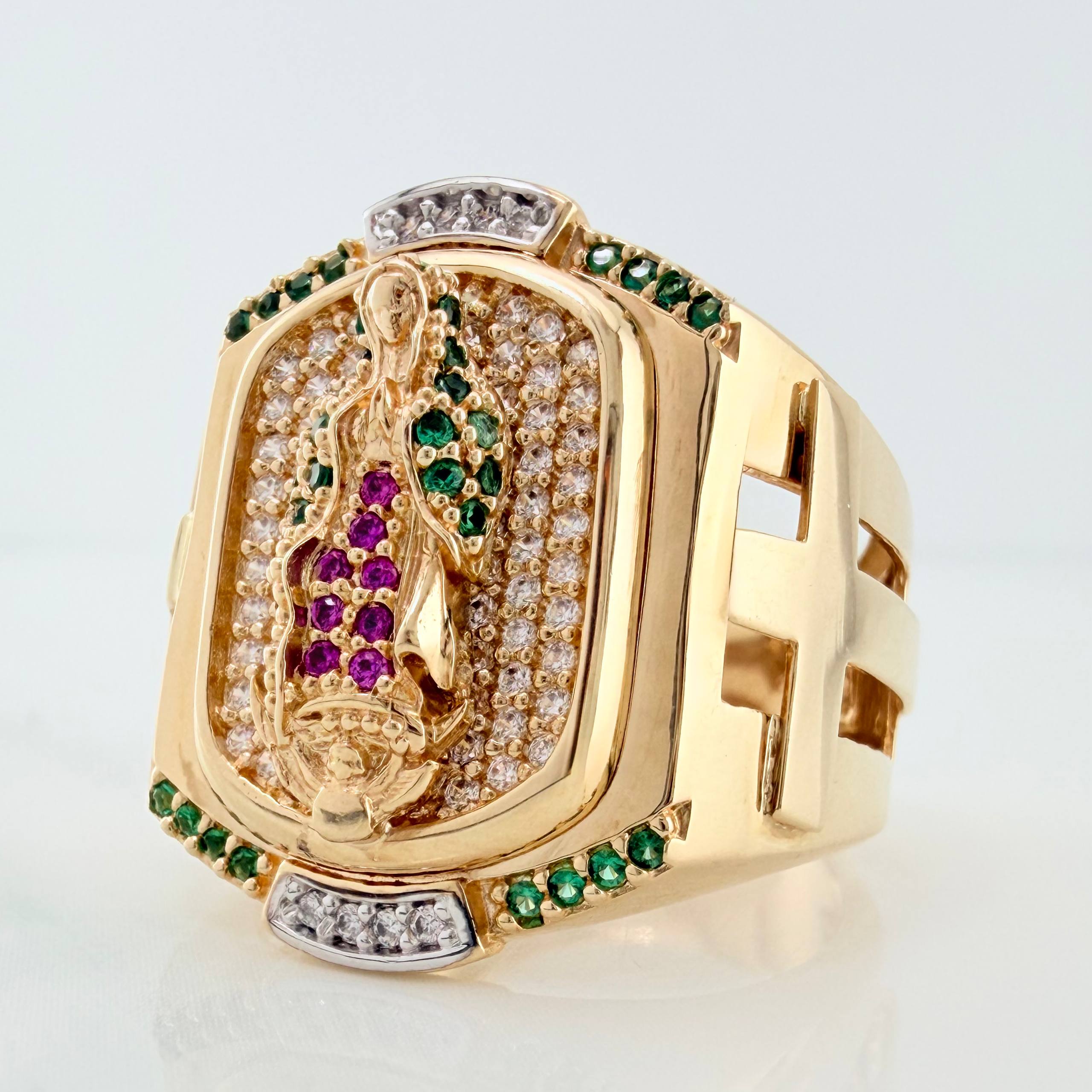 Anillo Virgen De Guadalupe 12.35 g / T9 1/2 Dos Oros Amarillo Blanco 18K