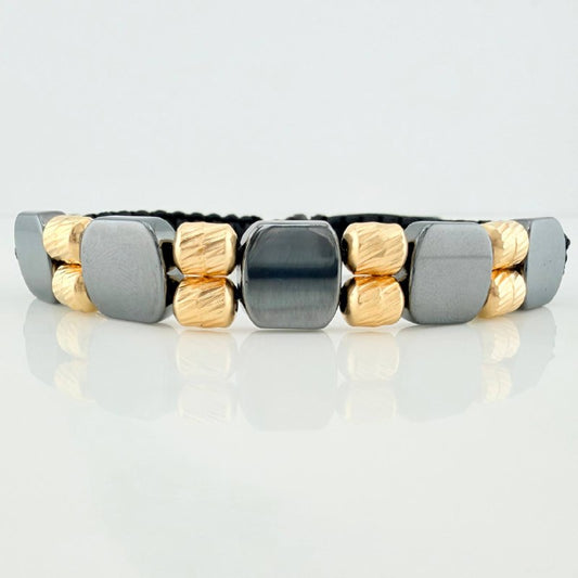 Pulsera Tejida Negra Hematita Oro Amarillo 18K