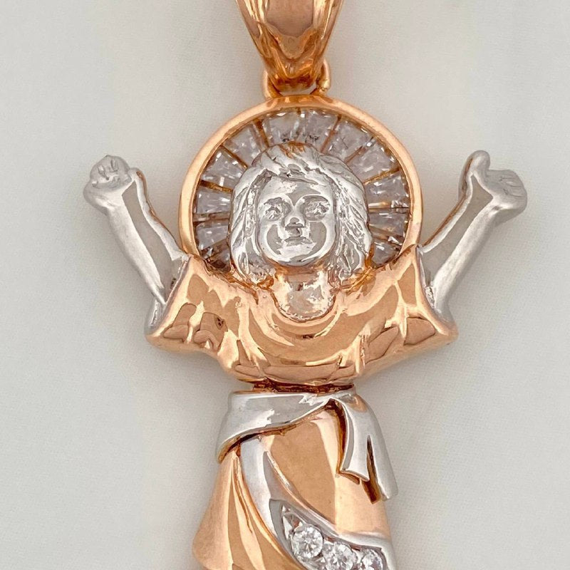 Dije Divino Niño 6.95 g / 4.2 cm Dos Oros Blanco Rosa 18K