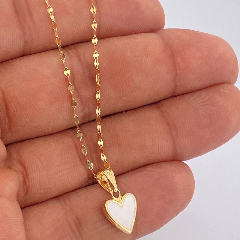 Set Cadena y Dije Flor Espejo + Corazon 1.5gr / Oro Amarillo 18K (Oferta) $