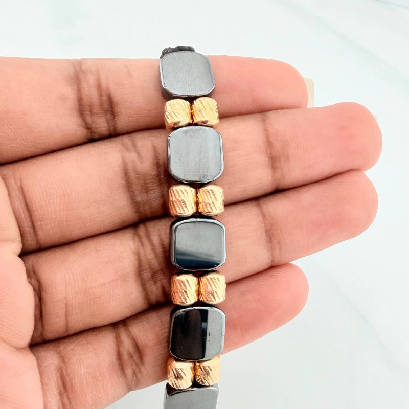 Pulsera Tejida Negra Hematita Oro Amarillo 18K