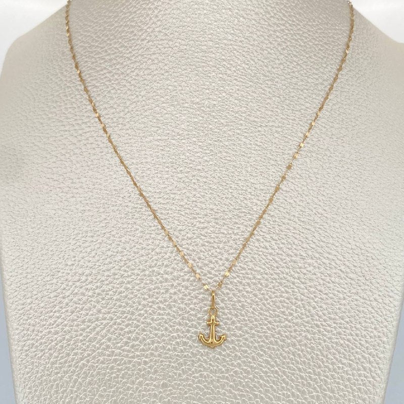 Set Cadena y Dije Flor Espejo + Ancla 0.6gr / Oro Amarillo 18K (Oferta) $