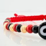Pulsera Tejida Roja Ojo Turco Oro Amarillo 18K