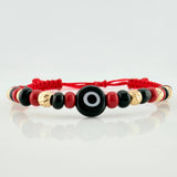 Pulsera Tejida Roja Ojo Turco Oro Amarillo 18K