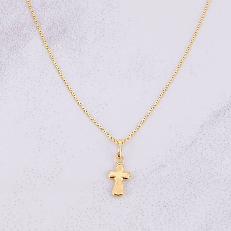 Set Cadena Flor Espejo + Dije Cruz / 1.25g / 45cm Oro Amarillo 18K