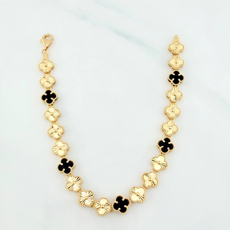 Pulso Trebol Diamantado 8.9 g / 18 cm / 7.2 mm Oro Amarillo 18K