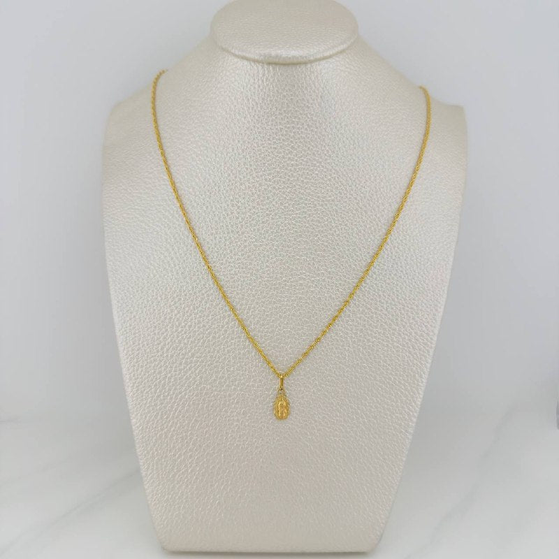 Set Cadena Lazo + Dije Virgen De Guadalupe / 1,25 gr / 50.5 cm Oro Amarillo 18K