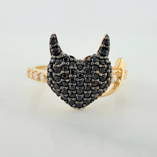 Anillo Corazon Devil 2.5gr / T6 1/2 / 2cm / Dos Oros Negro Amarillo 18K