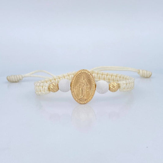 Pulsera Tejida Blanca Virgen Milagrosa 1.9gr / Oro 18K &