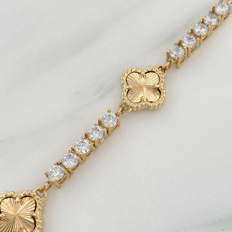 Pulso Tennis Trebol Diamantado 13.9 g / 20 cm / 3.3 mm Oro Amarillo 18K