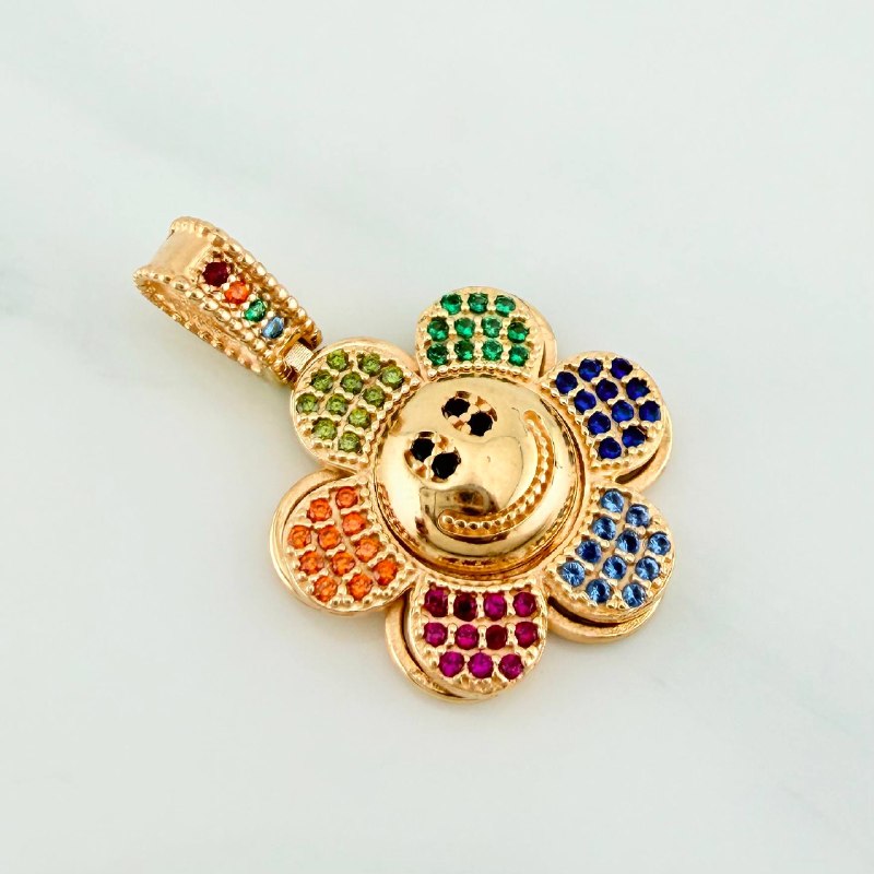 Dije Flor Feliz Movil 4.5 g / 2.8 cm Oro Amarillo 18K