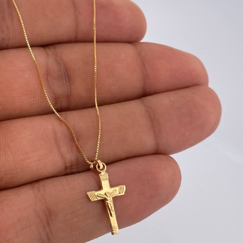 Set Cadena y Dije Veneciana + Cruz Cristo 1.4gr / Oro Amarillo 18K (Oferta) $