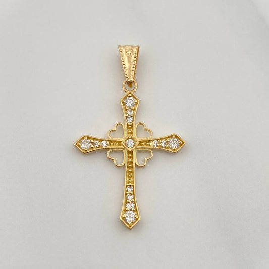 Dije Cruz Corazones 1.3gr / 3.4cm / Oro Amarillo 18K &