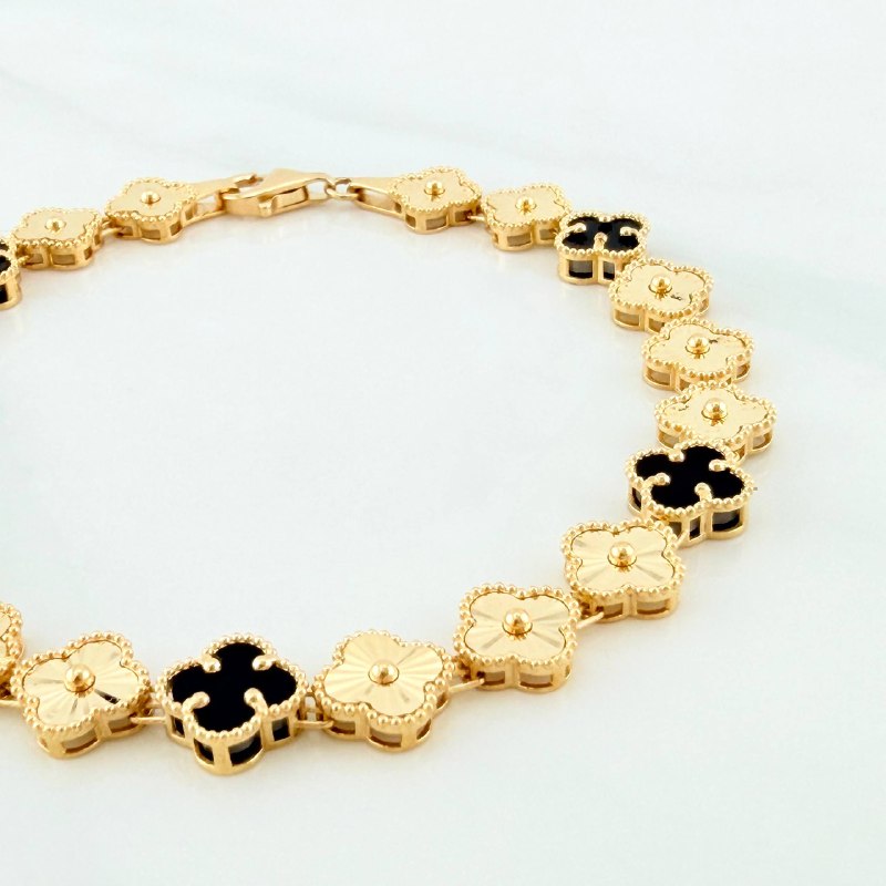 Pulso Trebol Diamantado 8.9 g / 18 cm / 7.2 mm Oro Amarillo 18K