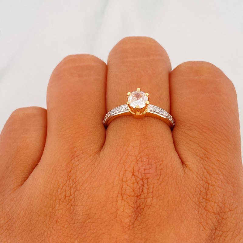Anillo Solitario Churumbela 2.75 g / T6 1/2 Dos Oros Amarillo Blanco 18K
