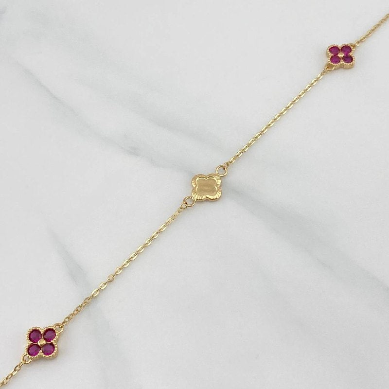 Tobillera Trebol Aro Seguido 3.75 g / 25.5 cm / 1.2 mm Oro Amarillo 18K