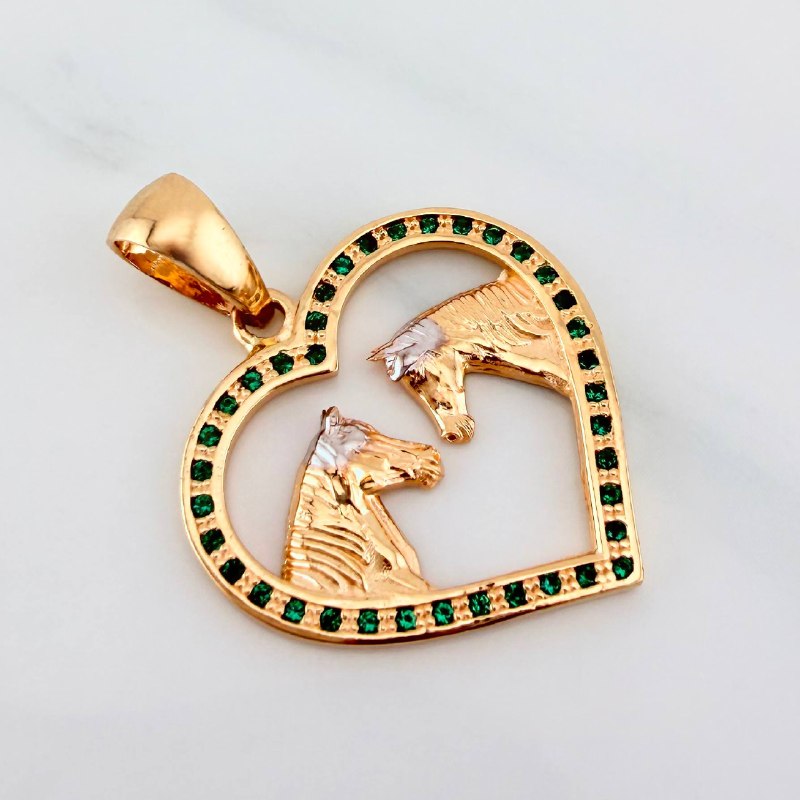 Dije Corazon Caballos 3.05 g / 3 cm Dos Oros Amarillo Blanco 18K