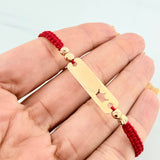 Pulsera Tejida Roja Placa Corona Oro Amarillo 18K