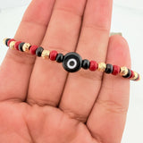 Pulsera Tejida Roja Ojo Turco Oro Amarillo 18K