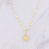 Set Cadena Flor Espejo + Dije Virgen Milagrosa / 1.35g / 45cm Oro Amarillo 18K