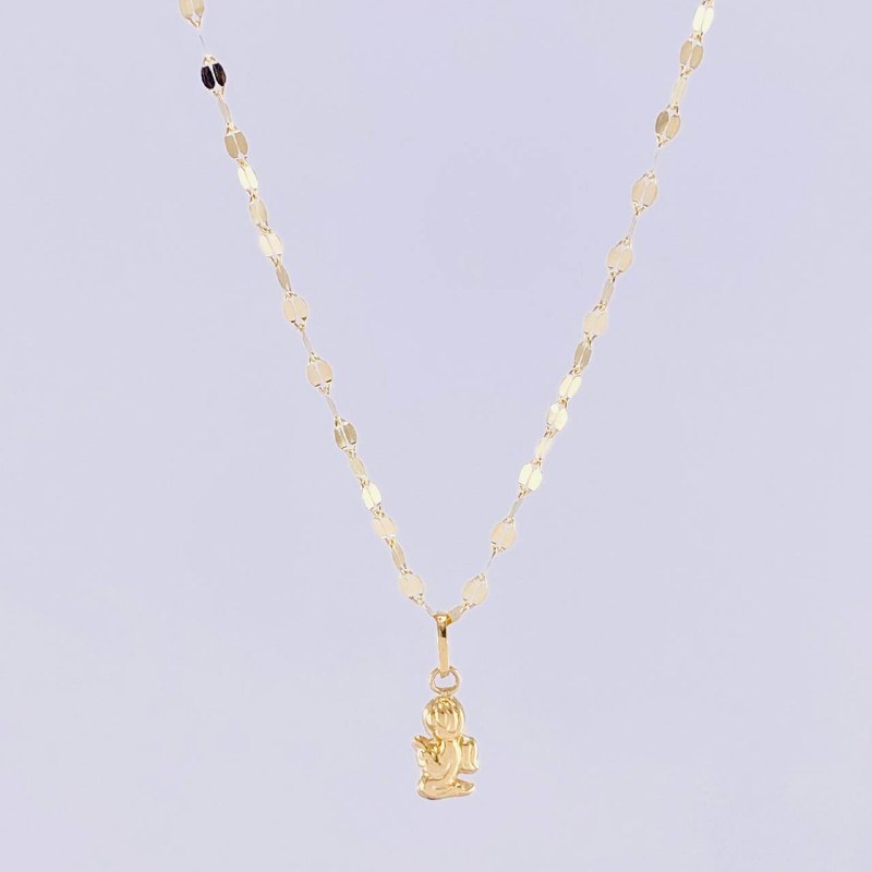 Set Cadena Flor Espejo + Dije Ángel de la Guarda / 1.25g / 45cm Oro Amarillo 18K