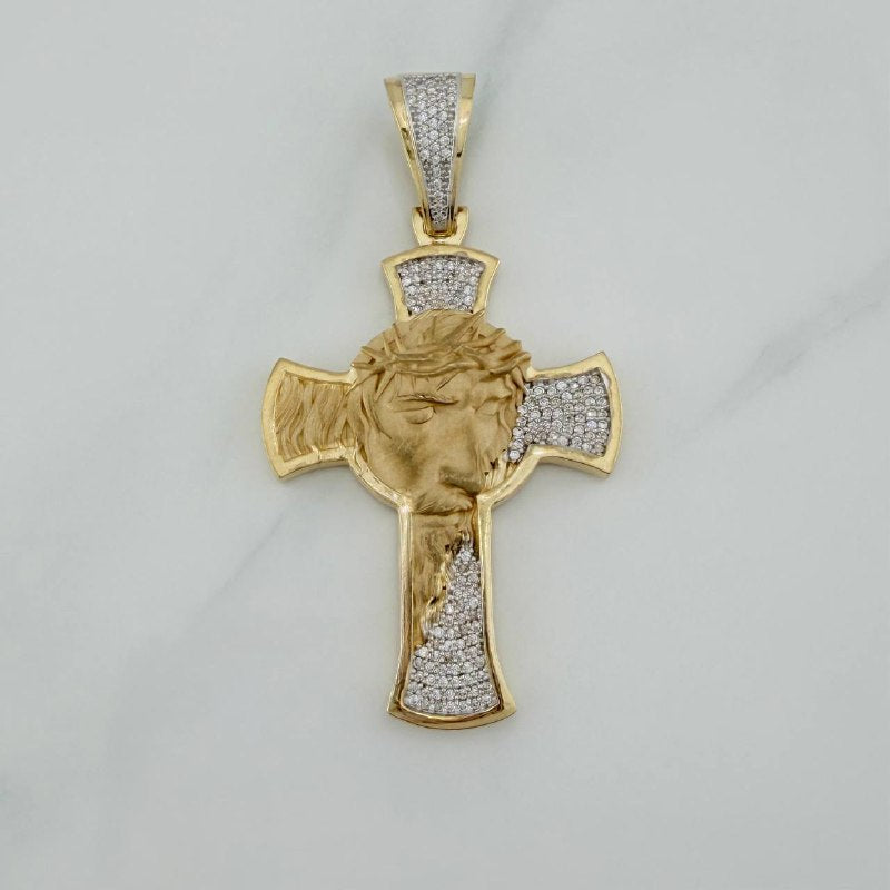 Dije Cruz Rostro Cristo 16.7 g / 6.4 cm Dos Oros Amarillo Blanco 18K