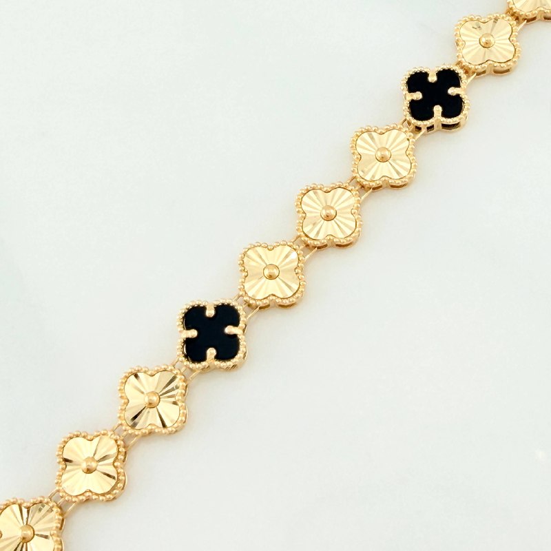 Pulso Trebol Diamantado 8.9 g / 18 cm / 7.2 mm Oro Amarillo 18K