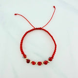 Pulsera Tejida Roja Ojos Turcos Oro Amarillo 18K