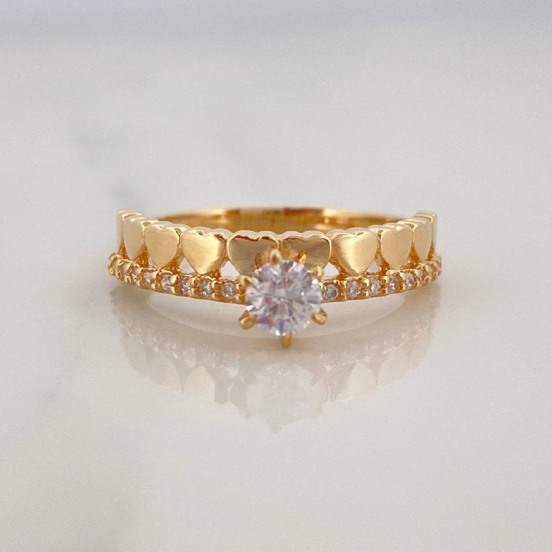Anillo Solitario Carril Corazones 2.45 g / T6 1/4 Oro Amarillo 18K