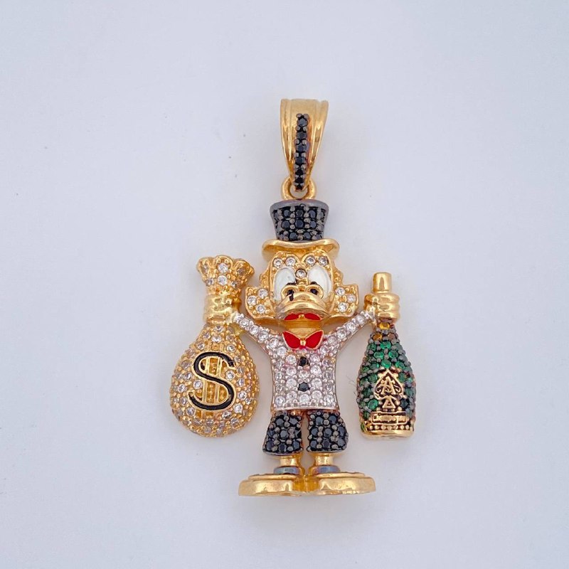 Dije Pato Bolsa De Dinero Botella de Champagne 9.45gr / 4cm / Tres Oros 18K $