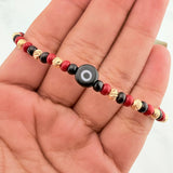 Pulsera Tejida Roja Ojo Turco Oro Amarillo 18K