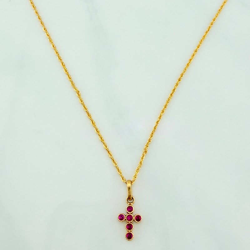 Set Cadena Lazo + Dije Cruz / 1,5 gr / 50 cm Oro Amarillo 18K