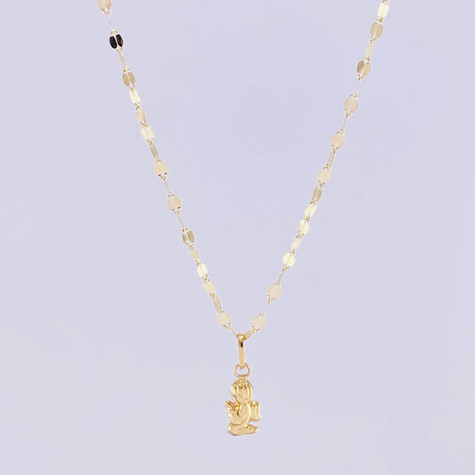 Set Cadena Flor Espejo + Dije Ángel de la Guarda / 1.25g / 45cm Oro Amarillo 18K