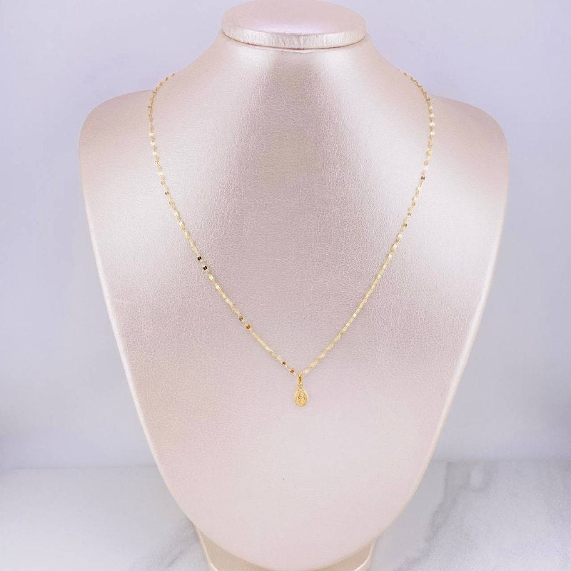 Set Cadena Flor Espejo + Dije Virgen Milagrosa / 1.25g / 45cm Oro Amarillo 18K
