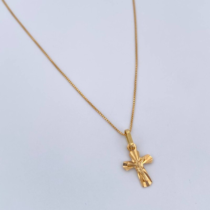 Set Cadena y Dije Veneciana + Cruz Cristo 1.5gr / Oro Amarillo 18K (Oferta) $