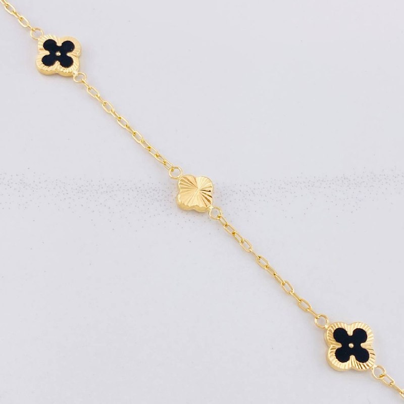 Pulso Trébol Intercalado Diamantados 2.9g / 18.9cm / 1.7mm Oro Amarillo 18K