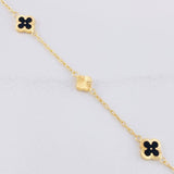 Pulso Trébol Intercalado Diamantados 2.9g / 18.9cm / 1.7mm Oro Amarillo 18K