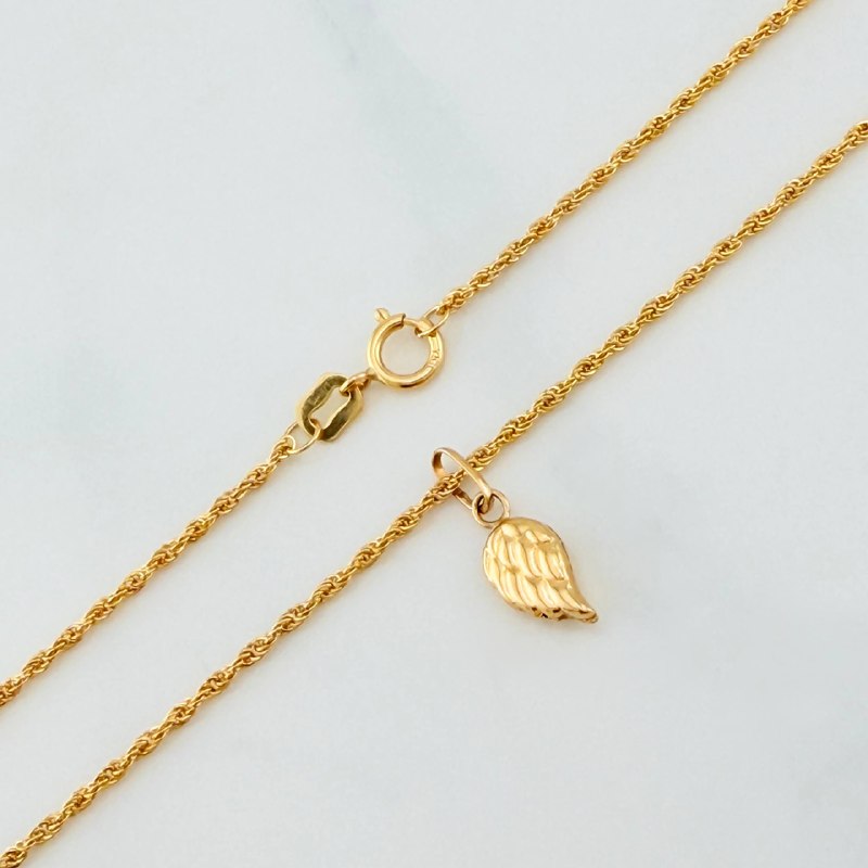 Set Cadena Lazo + Dije Ala / 1,15 gr / 45 cm Oro Amarillo 18K