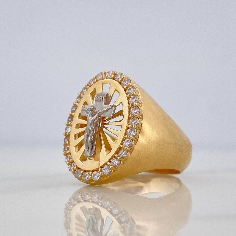 Anillo Cruz Cristo 6.45 g / T5 1/2 Dos Oros Amarillo Blanco 18K