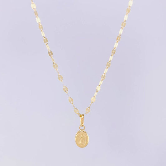 Set Cadena Flor Espejo + Dije Virgen Milagrosa / 1.25g / 45cm Oro Amarillo 18K