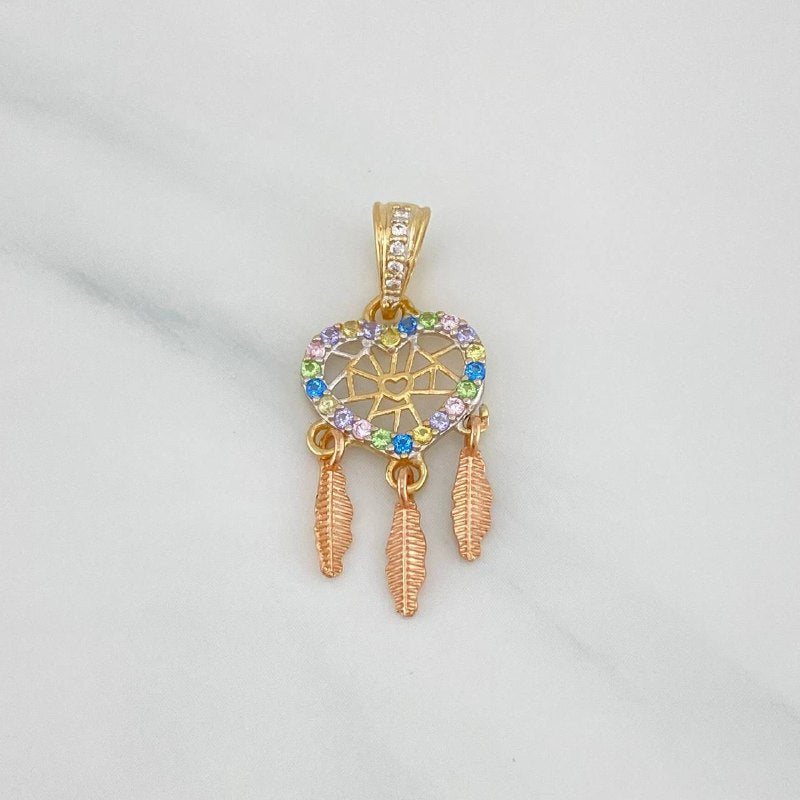 Dije Corazon Atrapasueños 1.5 g / 2.8 cm Dos Oros Amarillo Rosa 18K