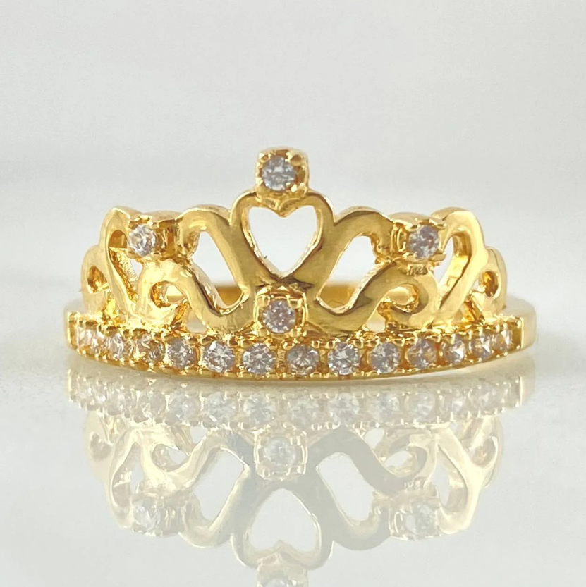 Anillo Corona Corazones 2.8gr / T7 3/4 / Oro Amarillo 18K