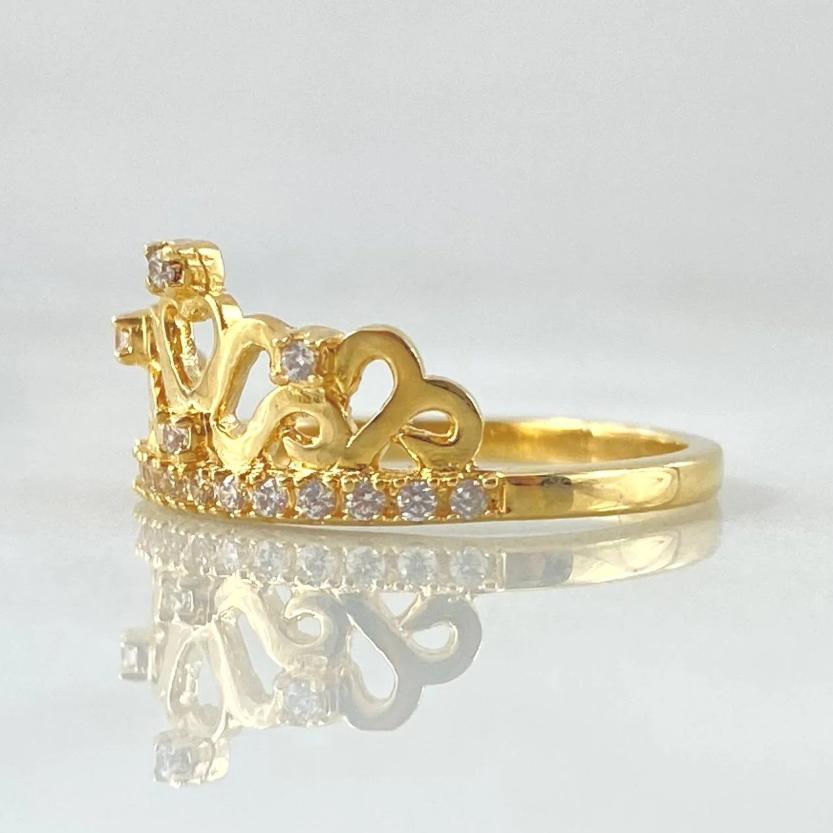 Anillo Corona Corazones 2.8gr / T7 3/4 / Oro Amarillo 18K