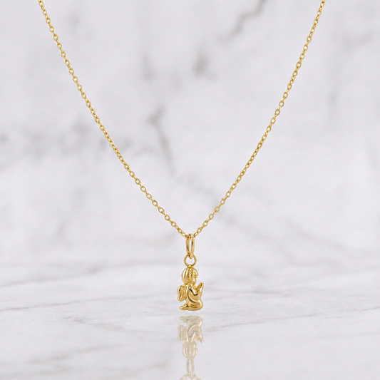 Set Cadena Aro Seguido + Dije Angel / 1.2g / 45cm Oro Amarillo 18K