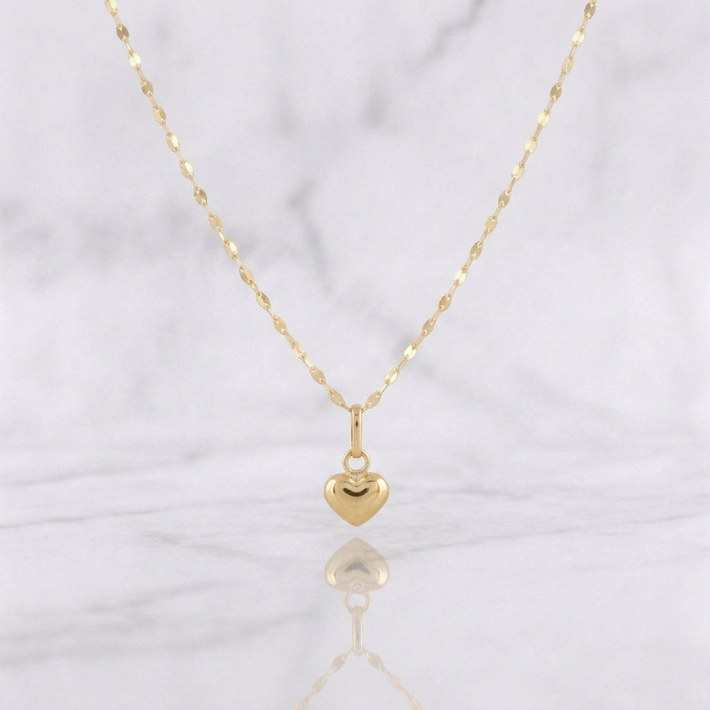 Set Cadena Flor Espejo + Dije Corazón / 1.1g / 45cm Oro Amarillo 18K