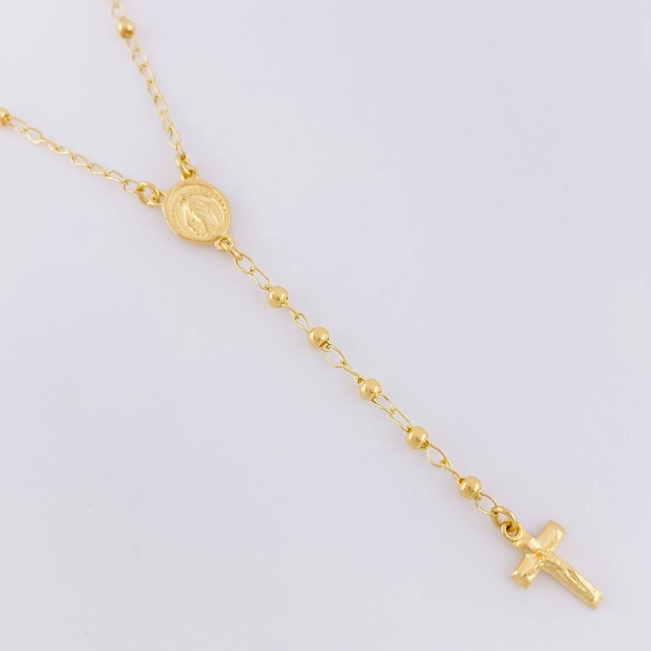 Rosario Virgen Milagrosa Cruz Cristo 3.95g / 55cm / 2.25mm Oro Amarillo 18K